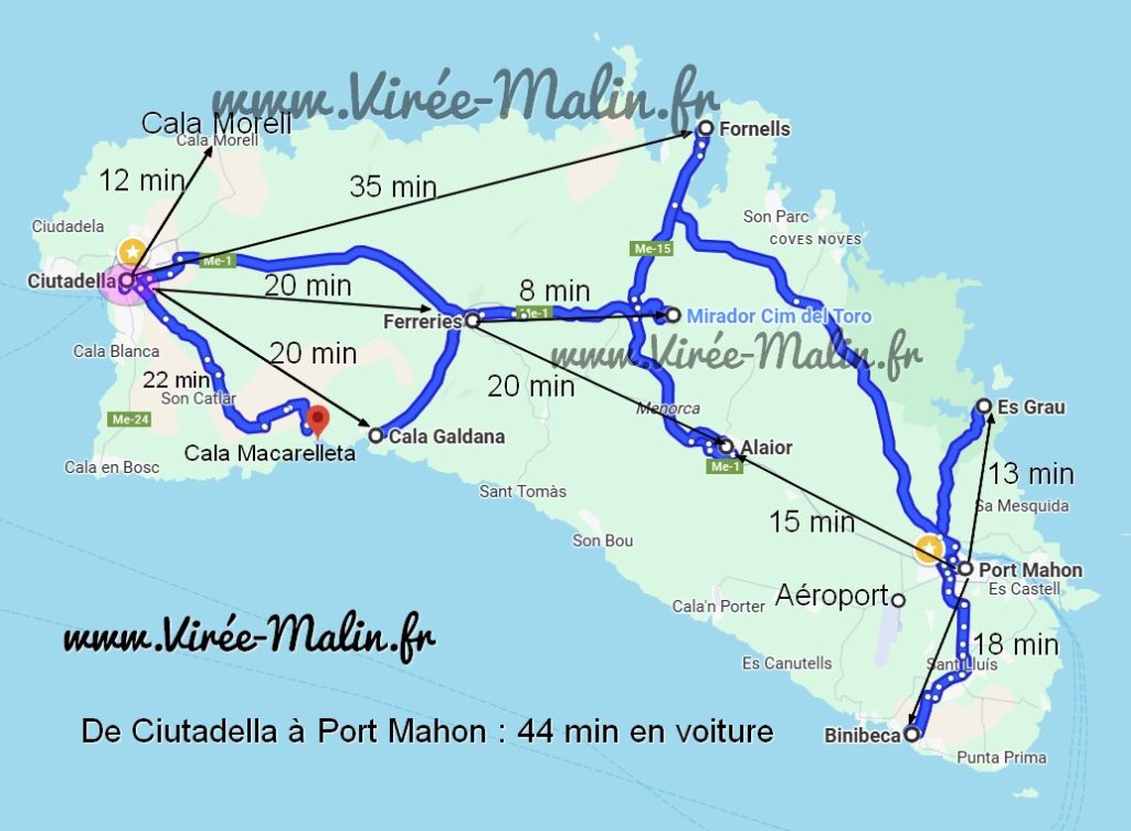 Carte-Minorque-trajet-voiture-location