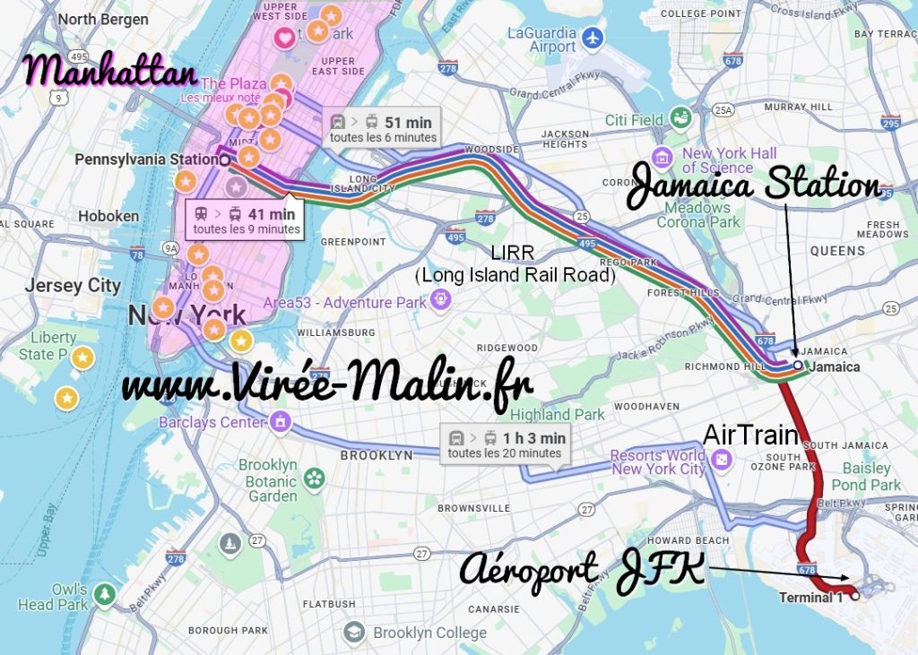 carte-transfert-aeroport-JFK-vers-Manhattan-en-train