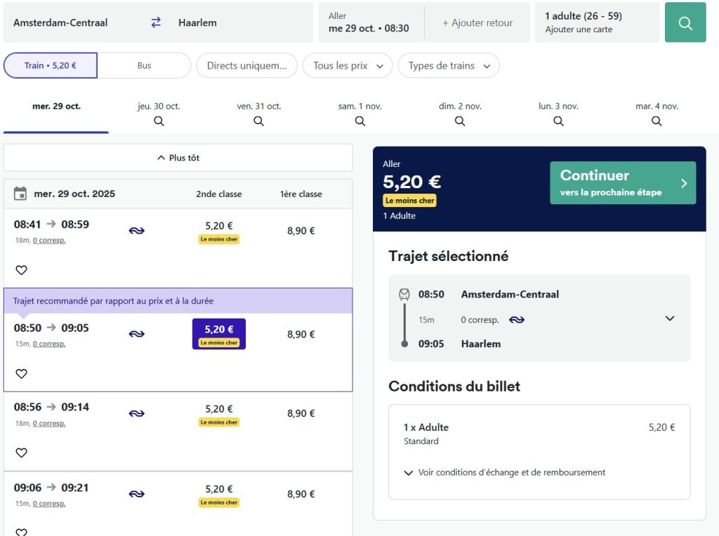 prix-billet-train-Amsterdam-Haarlem