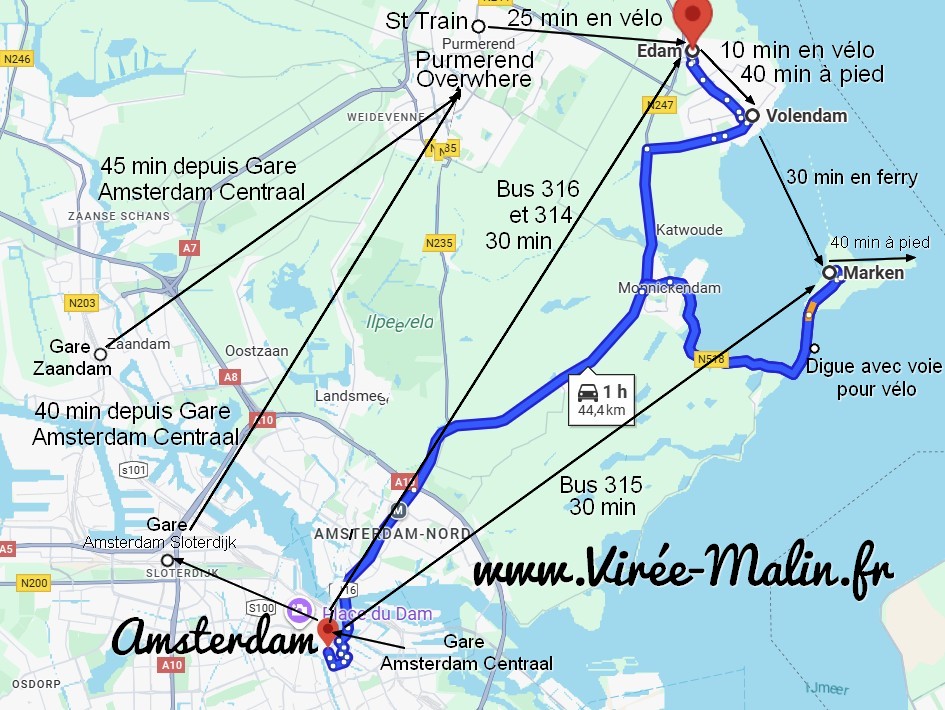 carte-pour-visiter-Volendam-Marken-Edam-depuis-Amsterdam