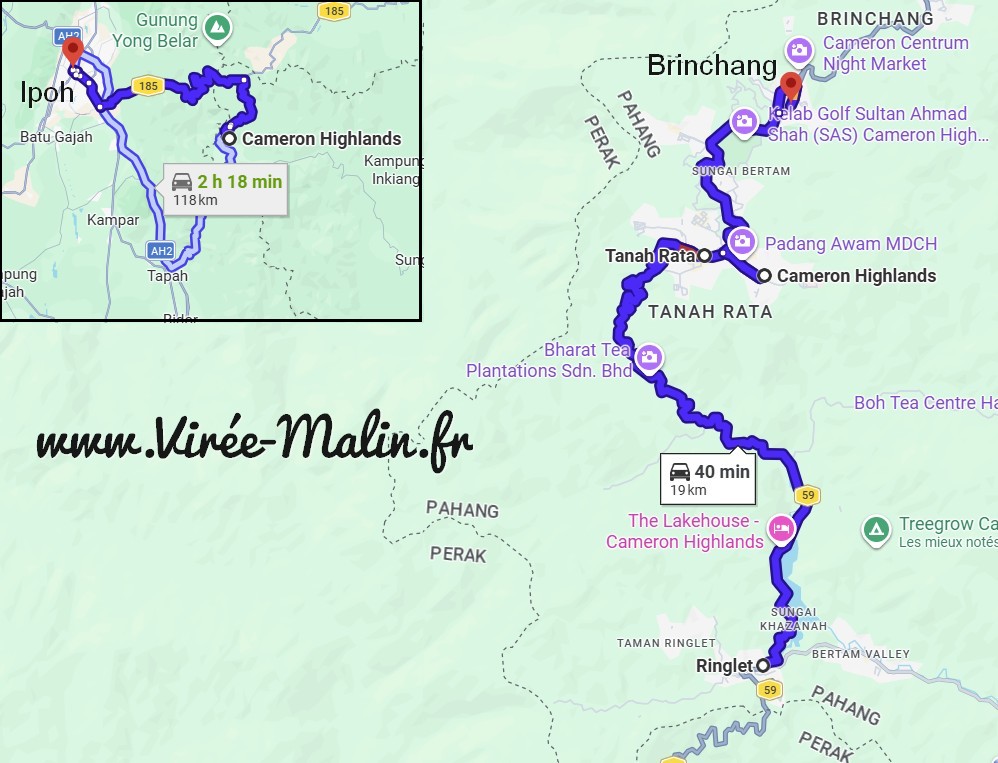 carte-cameron-highlands-Brinchang-Tanah-Rata-Ringlet